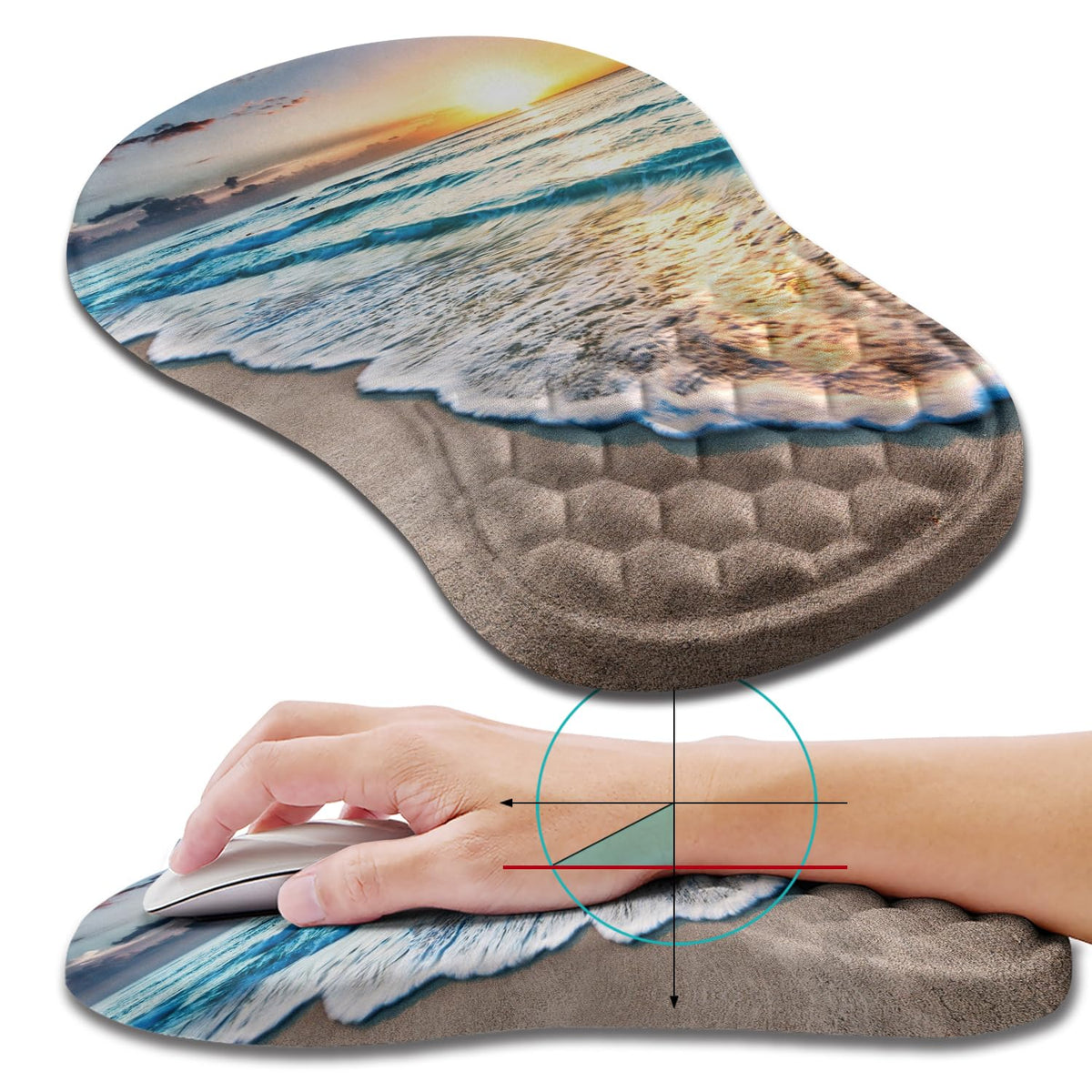 Hokafenle Ergonomic Mouse Pad Wrist Support, Wrist Rest Mousepad for Carpal Tunnel Pain Relief with Integrated Memory Foam Slope Massage Bulge (11.8x7.9 inch,Cute Floral