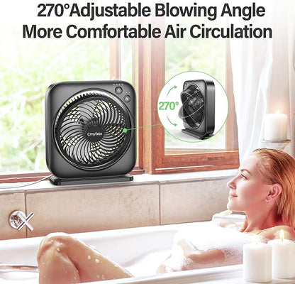Portable Table fan, Window Fan,Small Box Fan with 3 Powerful Speed & 4 Timer Setting, 270° Pivoting Quiet Square DC Fan for Home Office Bedroom Bathroom Kitchen