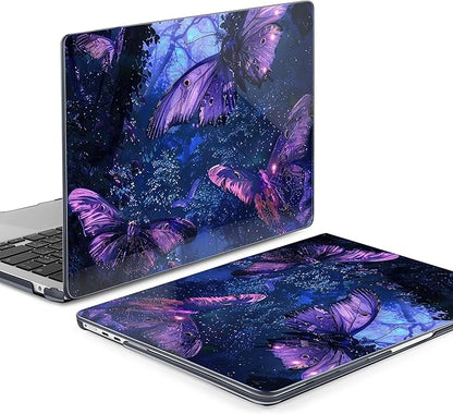 MEEgoodo Case for M4/M3/M2 MacBook Air 13.6 inch Case 2025 2024 2022, Fit Model A3240/A3113/A2681, Laptop Hard Shell with Keyboard Cover Compatible with MacBook Air 13 inch, Purple & Blue Butterflies