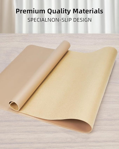 Leather Desk Pad Protector, Mouse Pad, Office Mat, Non-Slip PU Leather Blotter, Laptop Pad, Waterproof Writing Pad for Office and Home (Apricot, 31.5" x 15.7")