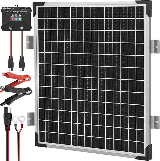 Voltset 50W Solar Panel Kit - 12V Solar Battery Charger Maintainer - IP67 Waterproof Solar Trickle Charger with 10A Smart Charge Controller and Mount Bracket for Boat RV Car Motorcycle Marine Trailer