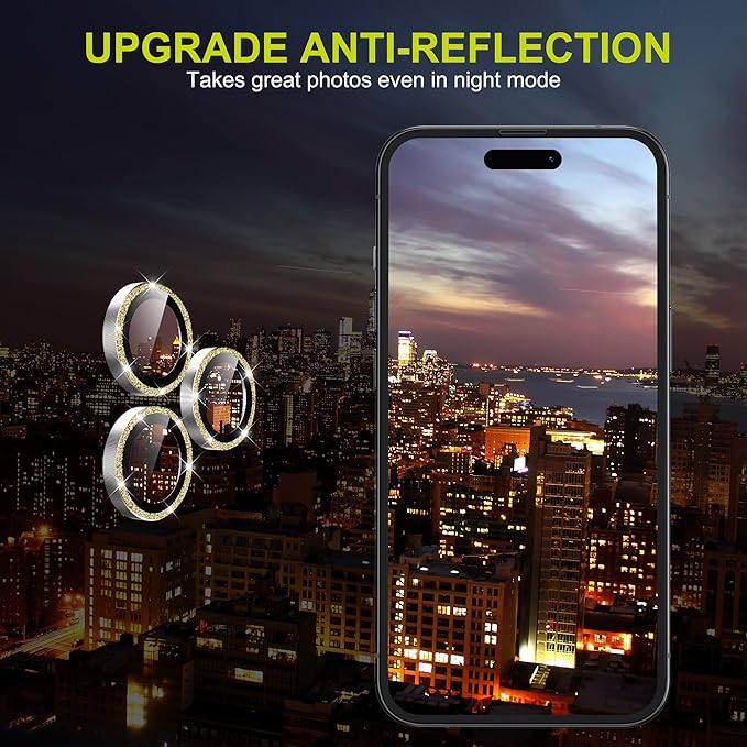 WSKEN [Gold Glitter] for iPhone 14 Pro/iPhone 14 Pro Max Camera Lens Protector,[Night Shooting Mode] HD Tempered Metal Glass Camera Screen Protector Cover Film Accessories