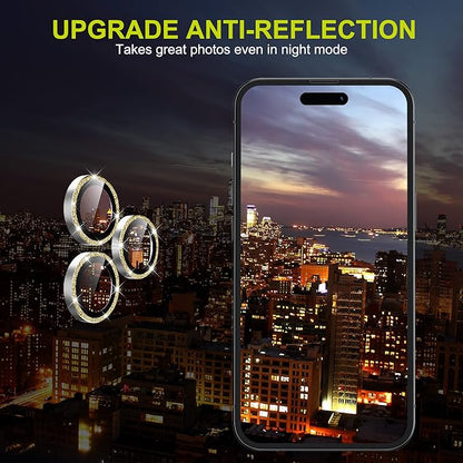 WSKEN [Gold Glitter] for iPhone 14 Pro/iPhone 14 Pro Max Camera Lens Protector,[Night Shooting Mode] HD Tempered Metal Glass Camera Screen Protector Cover Film Accessories