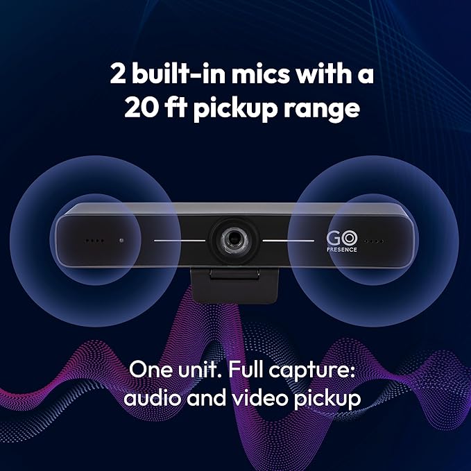 Smart 4K Compact Video Conference Camera – Ultra HD 120° Wide Lens, AI Auto-Framing, Noise-Cancelling Mics, 20ft Pickup, Plug-and-Play USB for All Video Conference Platforms – Small Rooms