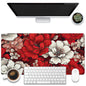 KOAIWPAE Desk Mat, Watercolor Pink Flowers Desk Pad, Green Leaves Flowers Large Gaming Mouse Pad for Desk, 31.5"x15.7" Extended Big Computer Keyboard Mouse Pad with Non-Slip Base and Stitched Edge