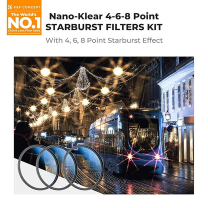 K&F CONCEPT 52mm Star Filters Kit (3pcs) 4 Points 6 Points 8 Points Cross Screen Starburst Filters Set -18 Layer Coating Ultra Slim Optical Glass Camera Lens Filter with 3 Cleaning Cloth