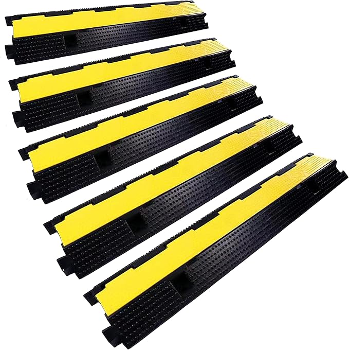 YONSHENG Rubber Cable Ramp Cord Cover Cable Protector Ramps Wire Hose Protective 1 Channel 22000Lbs Load Capacity Traffic Speed Bump for Asphalt Concrete Gravel Driveway Indoor Outdoor, 5 Pack