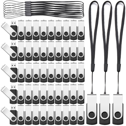 Aoriher 50 Pack USB 2.0 Flash Drives Bulk with Lanyards, Black, 128mb