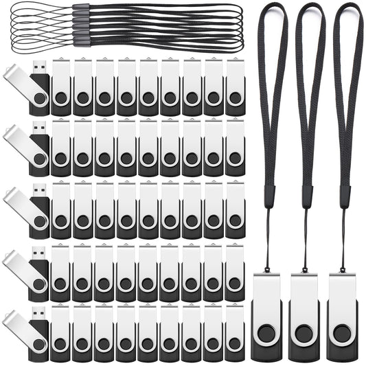 Aoriher 50 Pack 128MB USB 2.0 Flash Drives with Lanyards, Black