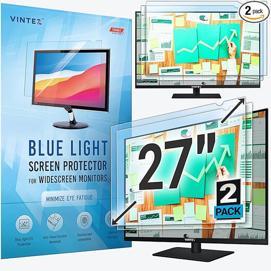 VINTEZ 27 inch Blue Light Blocking Screen Protector Panel for 16:9 Widescreen Computer Monitor and Laptop - PC Anti-UV Eye Protection Filter Film - Anti-Scratch Diagonal Frame Shield [2 Pack]
