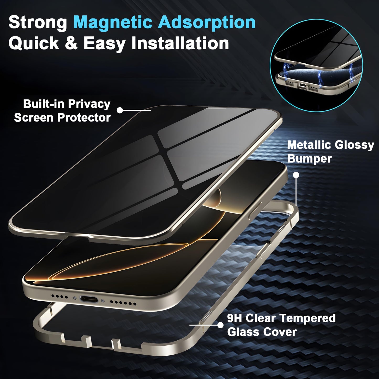 Magnetic Case for iPhone 16 Pro Max Privacy Screen Metal Titanium Frame
