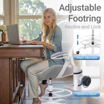HYLONE 400lbs Heavy Duty Drafting Chair 5" Thickened Seat Office Chair with Flip-Up Armrests Tall Ergonomic Computer Chair with Lumbar Support and Adjustable Footrest Ring Standing Desk Chair (Grey)