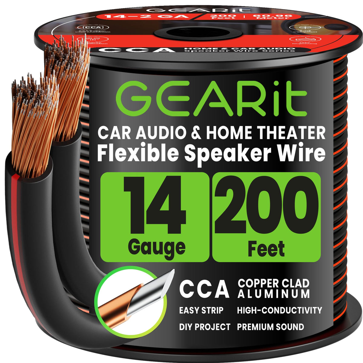 GEARit 14 Gauge Speaker Wire 100FT,14/2 Speaker Cable for Home & Car Audio