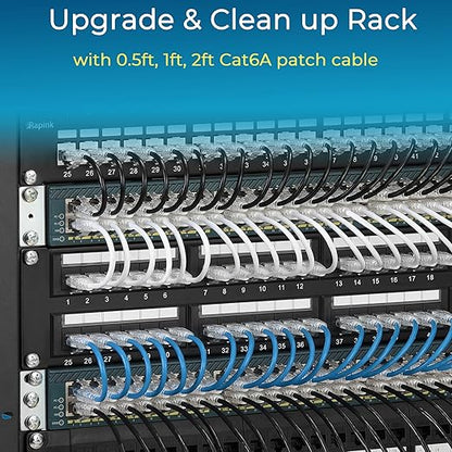 Rapink Patch Cables Cat6/ Cat6a 10ft (24 Pack) Slim, Cat6a Ethernet Patch Cable 10G Support, Snagless Cat 6 Patch Cable for Patch Panel to Switch, Flexiable Cat6 Ethernet Cable White (24PC6AW-10)