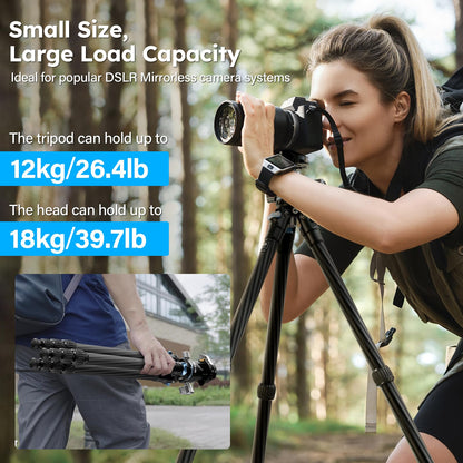 SIRUI 50.2" Carbon Fiber Travel Tripod, Compact Professional Camera Trippod with Low Profile Ball Head, Quick Release System, Load Up to 26.5lbs/12kg, AM-254+KS-20