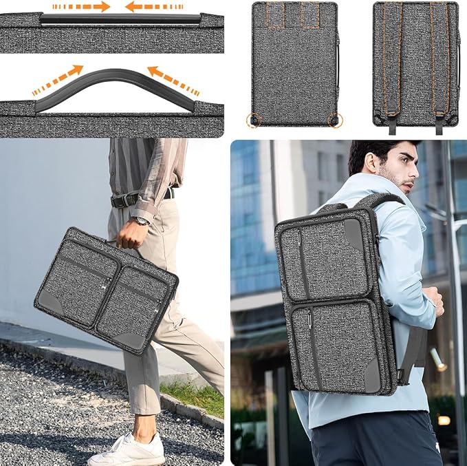 Hseok Laptop Case 15 15.6 16 inch Sleeve with Handle and Hidden Strap,Compatible with MacBook Pro 15.4 16, 360° Protective PC Briefcase with 4 Pockets for Laptop Accessory,Easy to Carrying, Grass ash