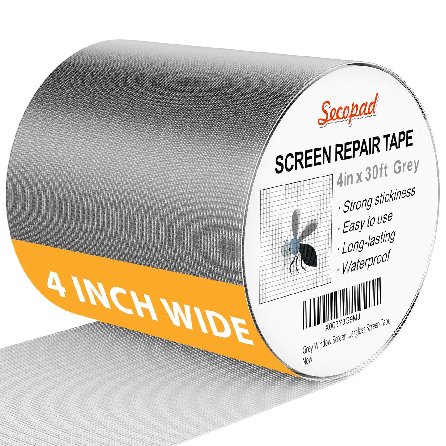 Secopad 4" x 360" (30FT) Screen Repair Tape, Screen Repair Kit, Grey
