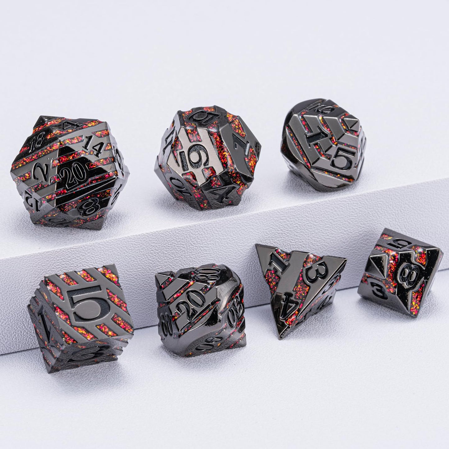 Maywin Decorative Inlay Metal Dice Set 7pcs, Heavy Metal RPG Dice for DND Players and Collectors