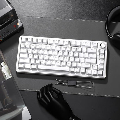 YUNZII B75 Mechanical Keyboard,75% Layout with Knob,Hot Swappable RGB Backlit Gasket Mounted, Creamy Typing, Double-Shot PBT Keycaps,Cherry Profile,for Win/Mac (White, Blue Grey Tactile Switch)