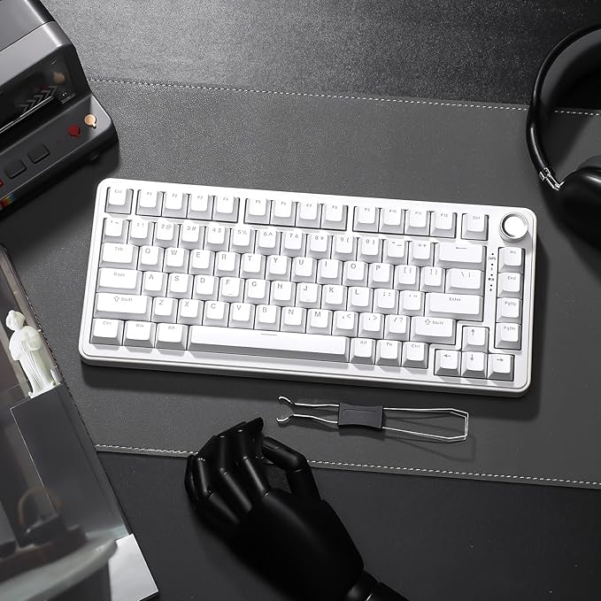 YUNZII B75 Mechanical Keyboard,75% Layout with Knob,Hot Swappable RGB Backlit Gasket Mounted, Creamy Typing, Double-Shot PBT Keycaps,Cherry Profile,for Win/Mac (White, Milk V2 Linear Switch)