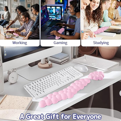 Cloud Wrist Rest for Keyboard and Mouse, Memory Foam PU Leather Keyboard Wrist Rest with Ergonomic Support, Non-Slip Base, Cute Arm Rest Pad & Palm Cushion, Office Desk Accessory, Pink