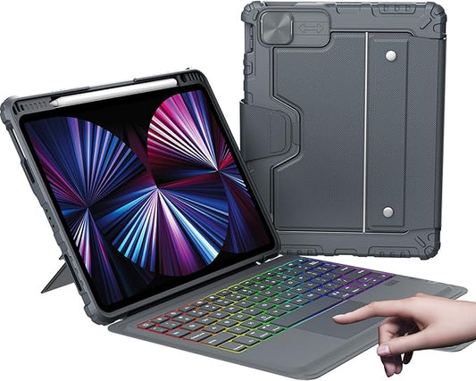 Nillkin iPad Air 13 inch Case Keyboard (M3 2025/M2 2024) & iPad Pro 12.9 inch (6/5/4th/3rd), Detachable Backlit Keyboard with Multi-Touch Trackpad, Pencil Holder &Camera Cover, Rugged Protective,Grey