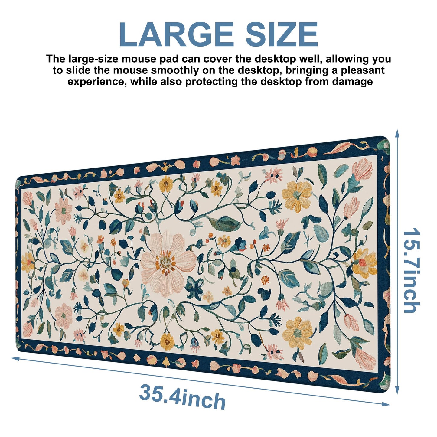 NITAHHHY Gaming Desk Pad Large Extra Length Oriental Decorative Mouse Pad Keyboard Laptop Non-Slip Waterproof with Rubber Base Thick Stitched Edge Mouse Mat for Office Home 35.4 x 15.7 Inches