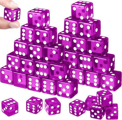 36 Piece 19 mm Casino Style Craps Dice Sets Acrylic and Translucent D6 Dice, Square W/Rounded Edge for Casino, Craps, Table Games and Board Games (Purple)