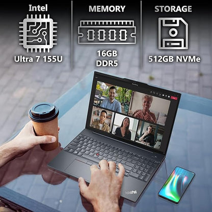 Lenovo ThinkPad T16 Gen 3 Business Laptop 16” FHD+ Display, Intel Ultra 7-155U (Beats i7-1355U), 16GB DDR5 RAM, 512GB SSD, 5MB Webcam, WiFi 6E + BT, RJ-45, HDMI, Win 11 Pro, AI Copilot - Black