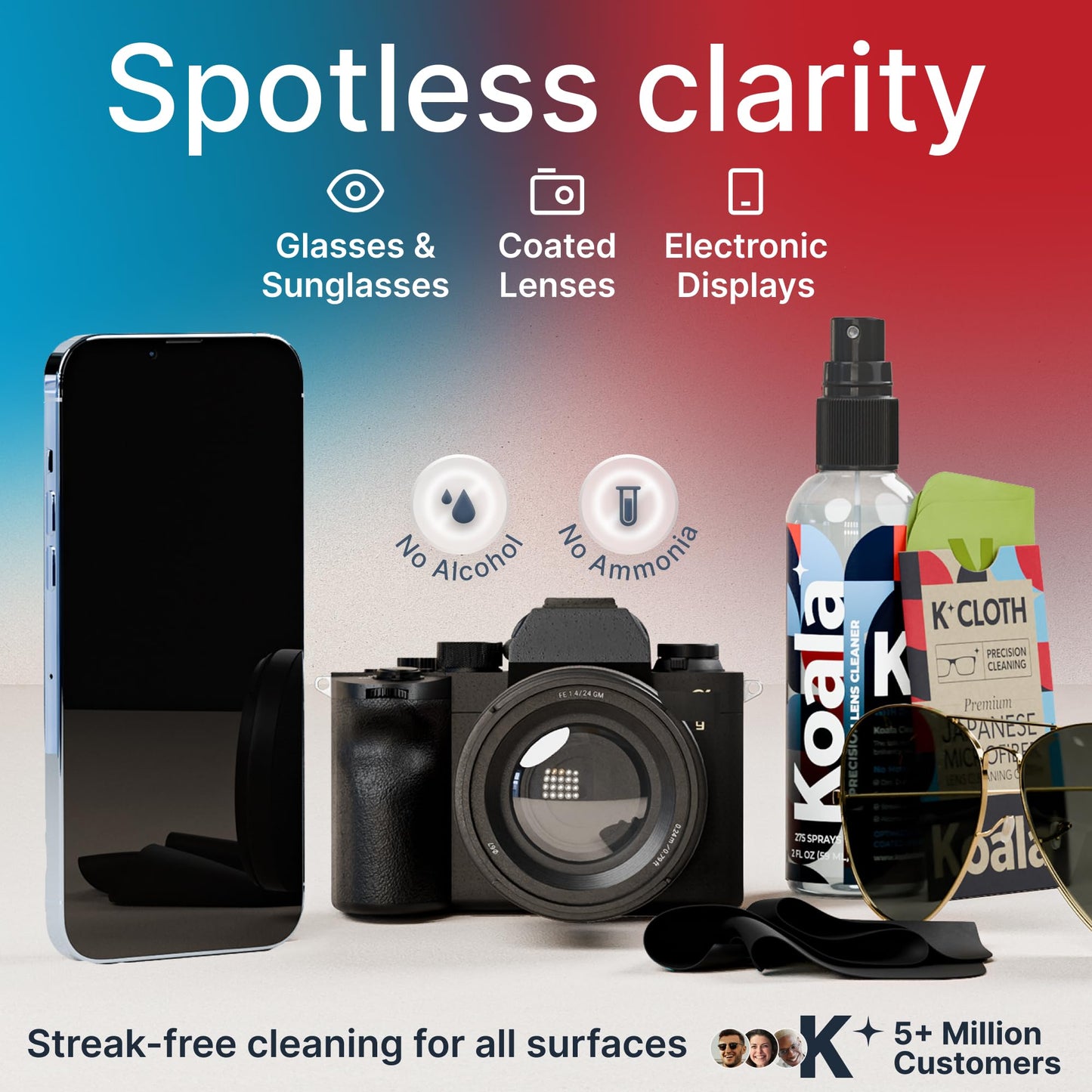 Koala Eyeglass Lens Cleaner Spray Kit | Japanese Microfiber (4 Piece Set)