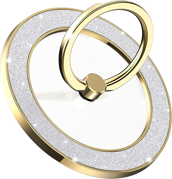 Magnetic Phone Ring Holder for MagSafe, Magnetic Phone Grip for iPhone, Compatible with iPhone MagSafe Wireless Charging. (Glitter Gold)