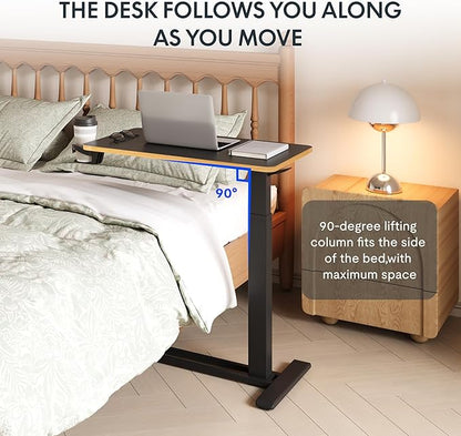 FLEXISPOT Mobile Standing Desk with Wheels Pneumatic Laptop Desk Rolling Computer Cart Movable Height Adjustable Small Sit Stand Desk Computer Workstations Home Use（27.6" W x 15.7" D, Black+Maple