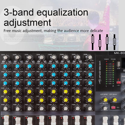 G-MARK MK800MP3 Professional Audio Mixer Sound Board 8 Channels Mixing Console with MP3 Player +48V Phantom Power Digital USB Bluetooth Reverb DJ Mixer Audio for PC Karaoke Stage Studio Recording