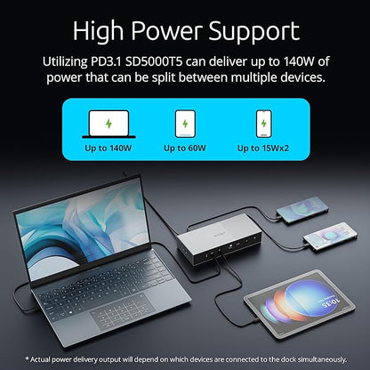 Kensington SD5000T5 Thunderbolt 5 Docking Station – Dual Display for MacBooks M1/M2/M3/M4 Pro and Max; Triple Display for Windows TB5; TB4 Compatible, 140W Power Delivery (K35201NA)