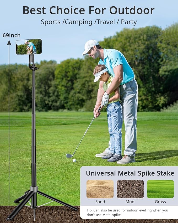 Magnetic Tripod for iPhone, 69" Phone Tripod Selfie Stick with Rechargeable Remote & 2 in 1 Phone Holder, Extendable Cell Phone Stand for Recording Travel, Compatible with iPhone and Android Phone