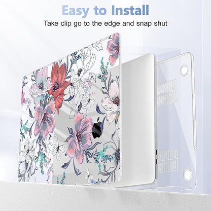 Case for MacBook Pro 13 inch with/Without Touch Bar (2016-2022, M2 A2338 M1 A2289 A2251 A2159 A1989 A1706 A1708), Hard Shell + Keyboard Cover + Dust Plug, Floral C319