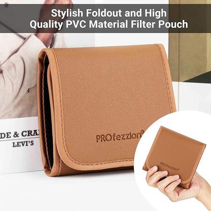 PROfezzion 3-Pocket Foldout Filter Pouch for 82mm Camera Lens Round Filter, Shock Resistant & Anti Scratch Photography Filter Case, Filter Carry Case with Microfiber Cleaning Cloth