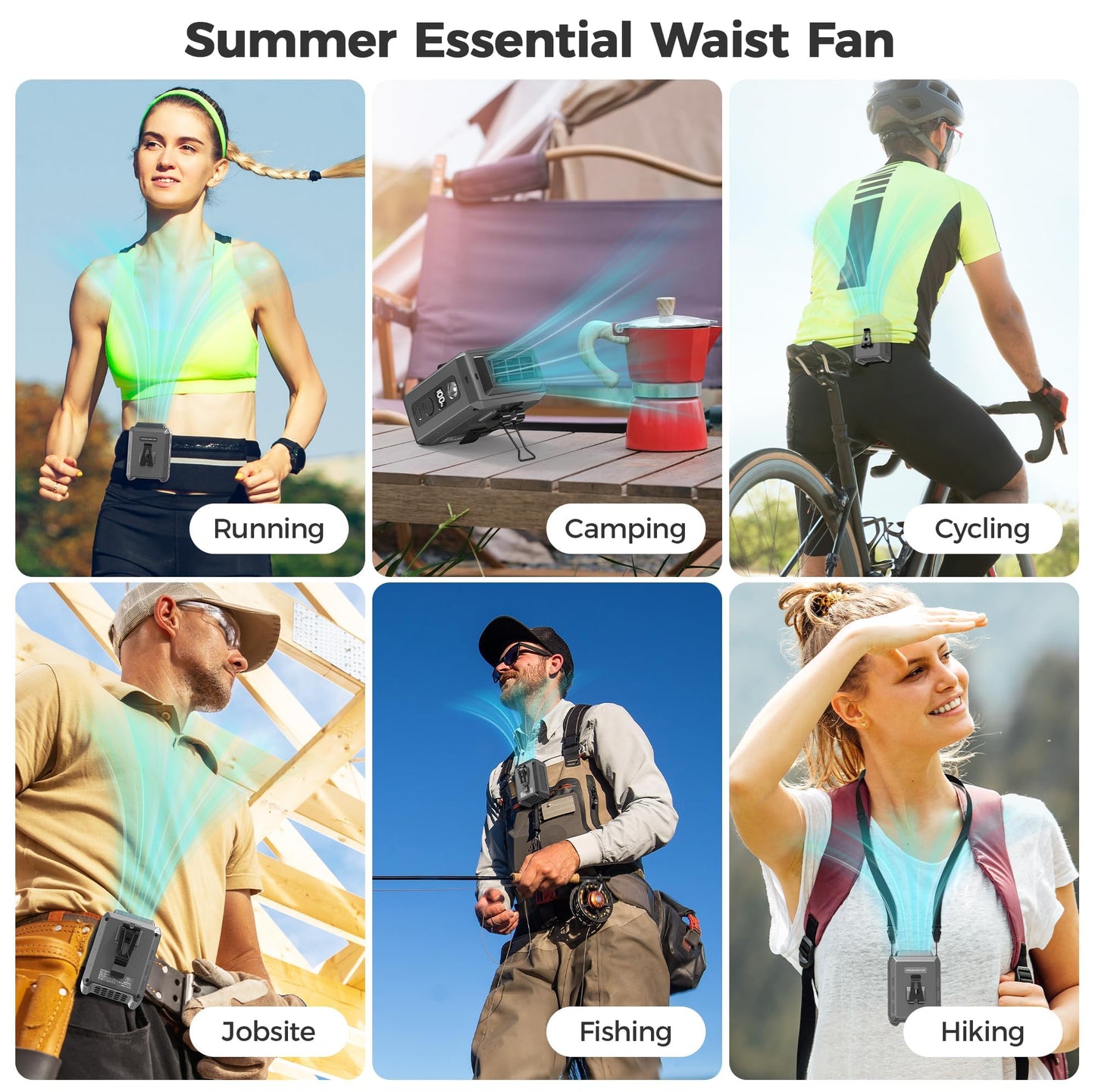 Portable Mini Waist Fan - Rechargeable Clip on Belt Wearable Body Fan, Max 20H Cooling,5 Speeds 16000RPM Turbo Hands-Free Under-Shirt Neck Fan for Outdoor Jobsite Camping Traveling