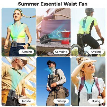 Portable Mini Waist Fan - Rechargeable Clip on Belt Wearable Body Fan, Max 20H Cooling,5 Speeds 16000RPM Turbo Hands-Free Under-Shirt Neck Fan for Outdoor Jobsite Camping Traveling