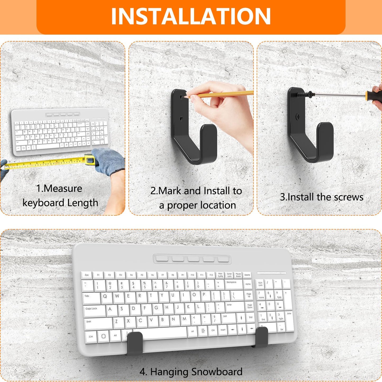 Appacare 2-in-1 Keyboard Wall Mount - Metal Hanger with Adhesive & Screws, Fits Mechanical Keyboards Up to 3cm Thick