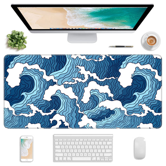 Atufsuat Extended Gaming Mouse Pad, XXL Large Desk Pad 30 x 14 Inch, Big Computer Keyboard Mousepad, Waterproof Mouse Mat with Stitched Edges and Non-Slip Base for Women Office Gaming, Sea Waves
