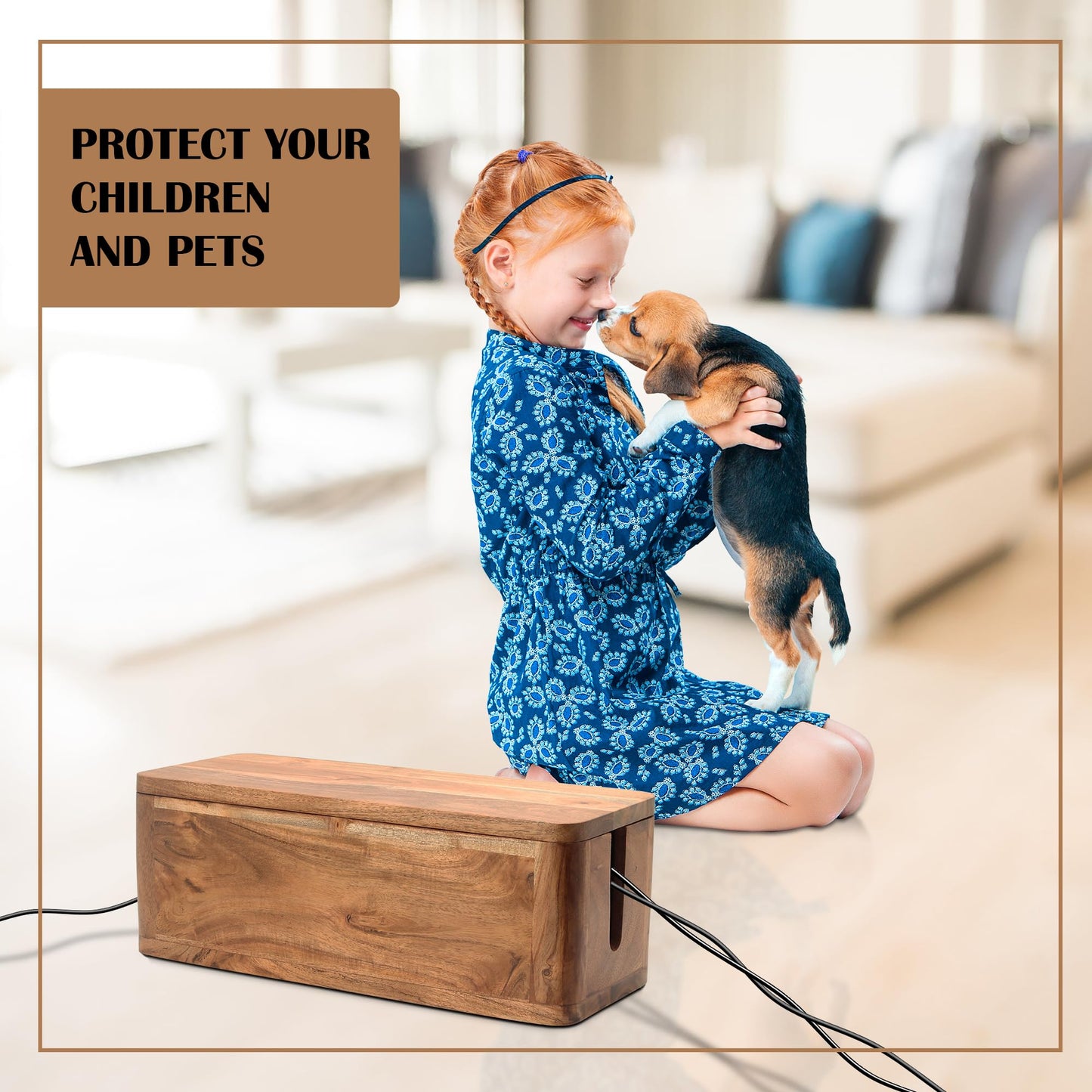 Acacia Cable Management Box - Rustic Design (Natural, Large)