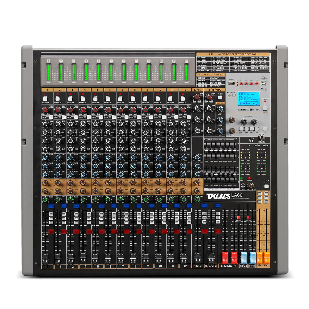 TKLBLS 4 Channel Audio Mixer for Home Audio, Sound Mixer Board with USB Interface, 99 DSP Effects, 48V Phantom Power, XLR Inputs for Karaoke, Recording