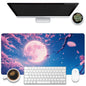 KOAIWPAE Desk Mat, Watercolor Pink Flowers Desk Pad, Green Leaves Flowers Large Gaming Mouse Pad for Desk, 31.5"x15.7" Extended Big Computer Keyboard Mouse Pad with Non-Slip Base and Stitched Edge