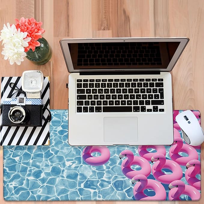 Gaming Desk Pad Large Extra Length Pink Flamingos Mouse Pad Keyboard Laptop Non-Slip Waterproof with Rubber Base Thick Stitched Edge Mouse Mat for Office Home 35.4 x 15.7 Inches