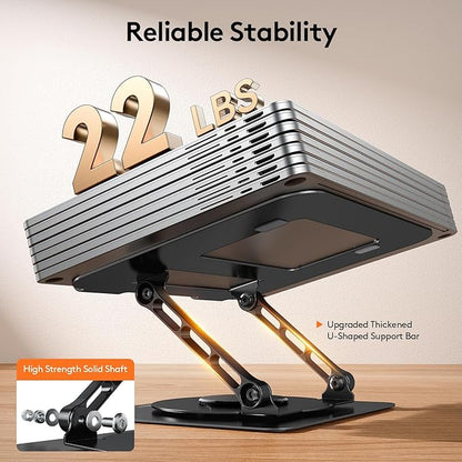 TECKNET Laptop Stand for Desk, 360 Rotating Base, Ergonomic Foldable Computer Stand for Laptop Riser Height Adjustable, Compatible with MacBook Pro, All Laptops 10-17" - Black