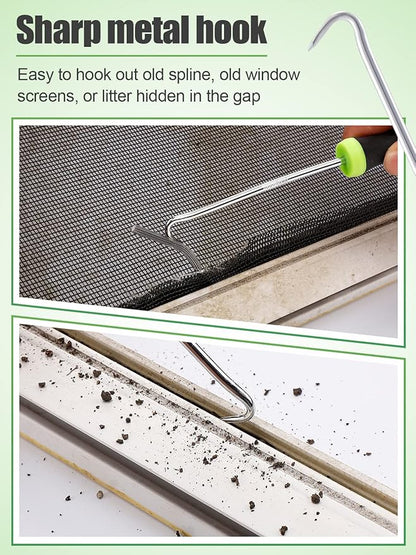 Screen Repair Kit - 3 in 1 Screen Tools Including Screen Roller Screen Spline (32 ft) Removal Hook and Instruction for Replacing & Installing Door Window Screens
