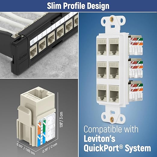 Everest 90° Angled RJ45 Cat6 Keystone Jacks 50-Pack in Ivory - Slim Profile Female RJ45 Connectors - Cat 6 Keystone Jack - Compatible with 90° Angled Speed Termination Tool - easyJACK (B094WB91H3)