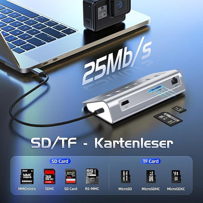 USB C Hub Ethernet, 10-in-1 USB Docking Station 10Gbps with 4K@60Hz HDMI, USB C and 2 USB A 3.2 Data, LAN, 2 USB A 2.0, PD 100W, SD/TF Ports, Powered USB Hub for Laptop, PC, iPhone 16/15, Mac