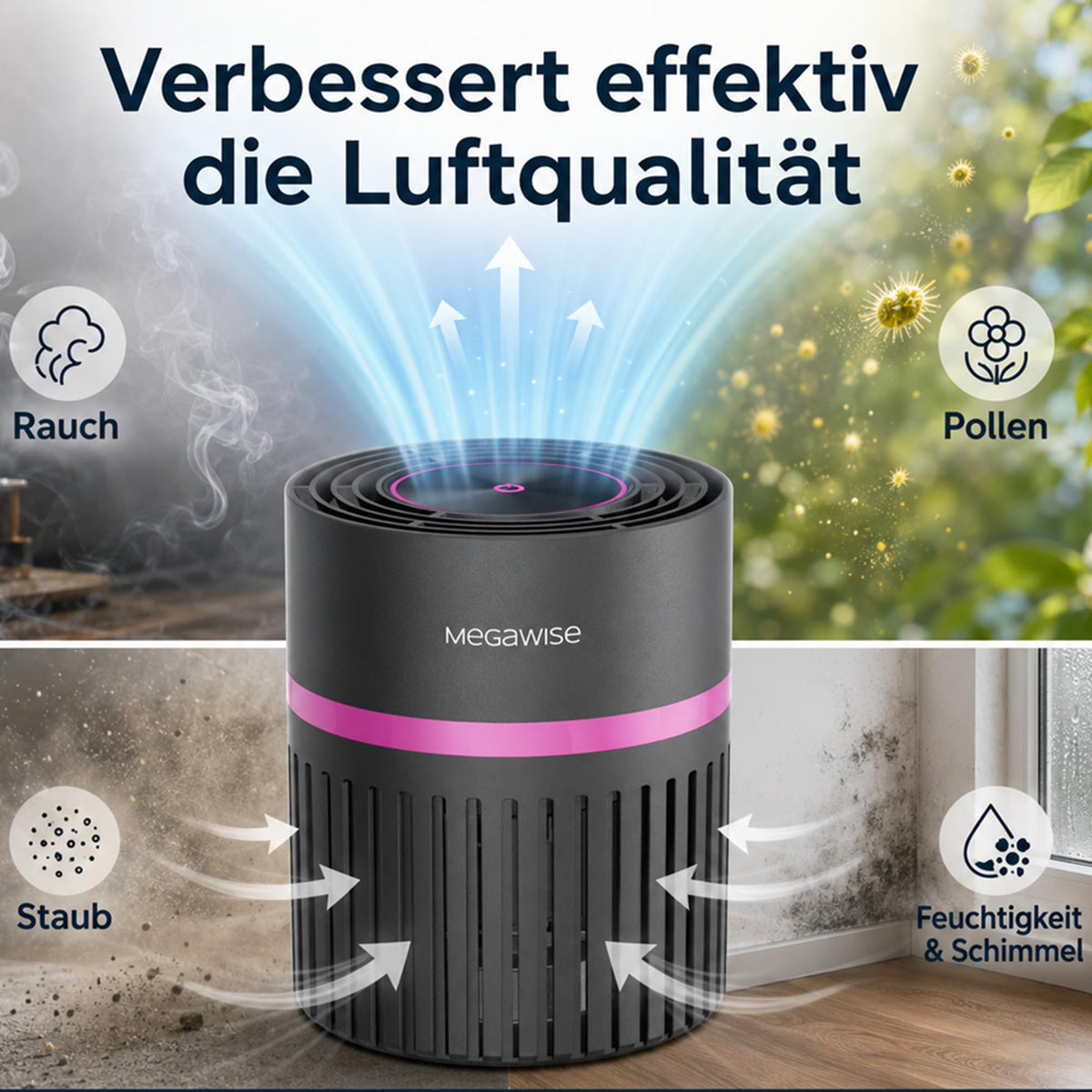 MEGAWISE H13 HEPA Air Purifier, 3-Stage Filter for Bedroom Office